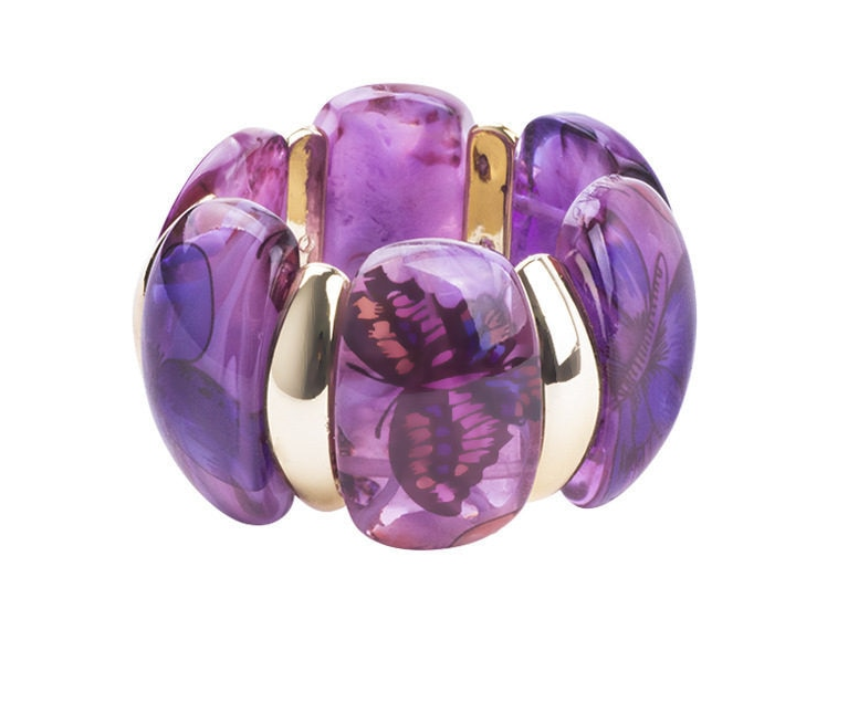 Anillo de Pulsera en Resina Claro para Mujer Estilo Retro Colores Vibrantes Mariposas Accesorios Tendencia — imagen 2
