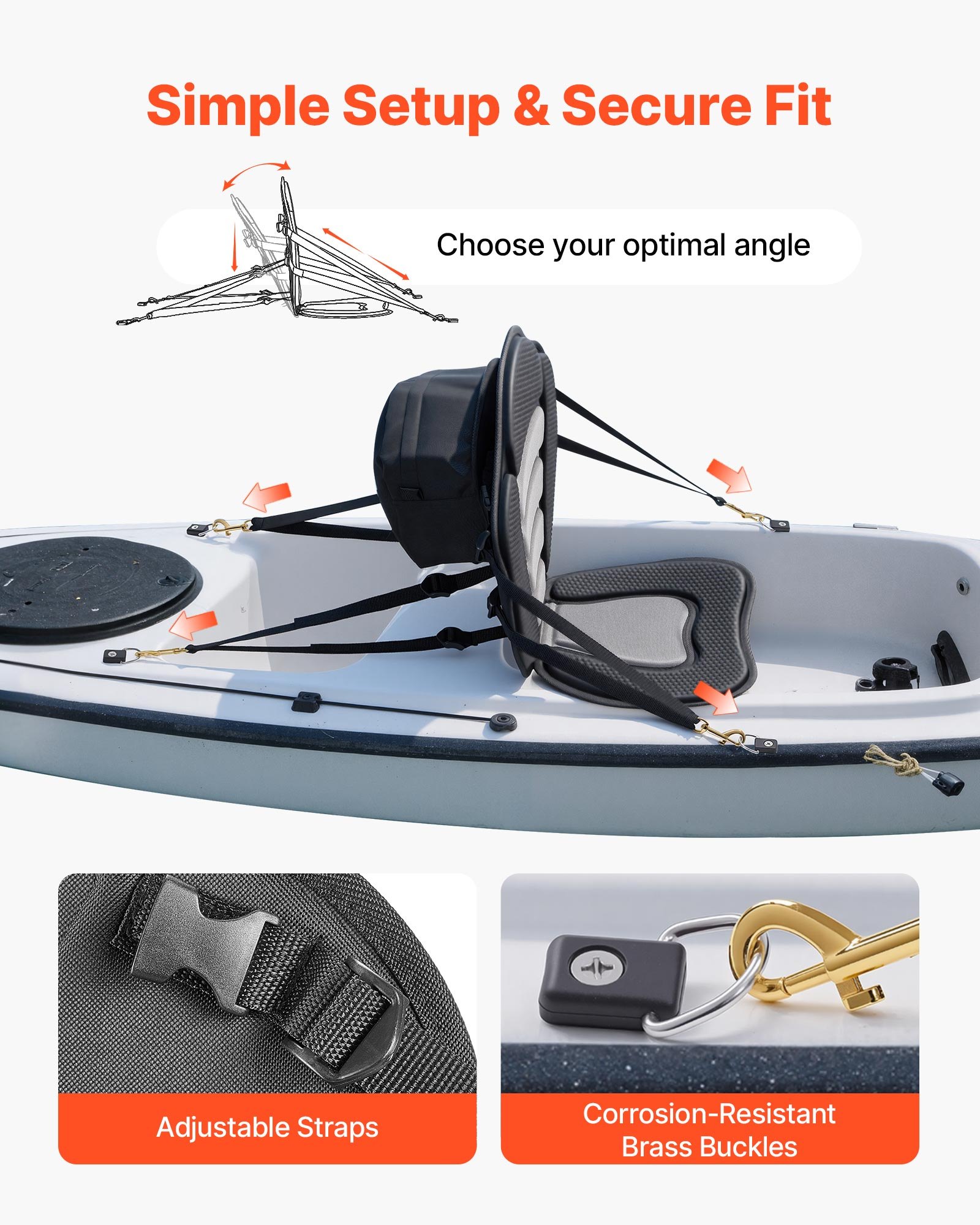 Asiento de Kayak, 1 paquete, 0,5" espesor, Asiento universal para Tabla de Paddle con soporte trasero, Silla suave para kayak sentado en la parte superior con bolsa de almacenamiento y correas ajustables para SUP, canoa, bote de pesca, kayak inflable — imagen 2