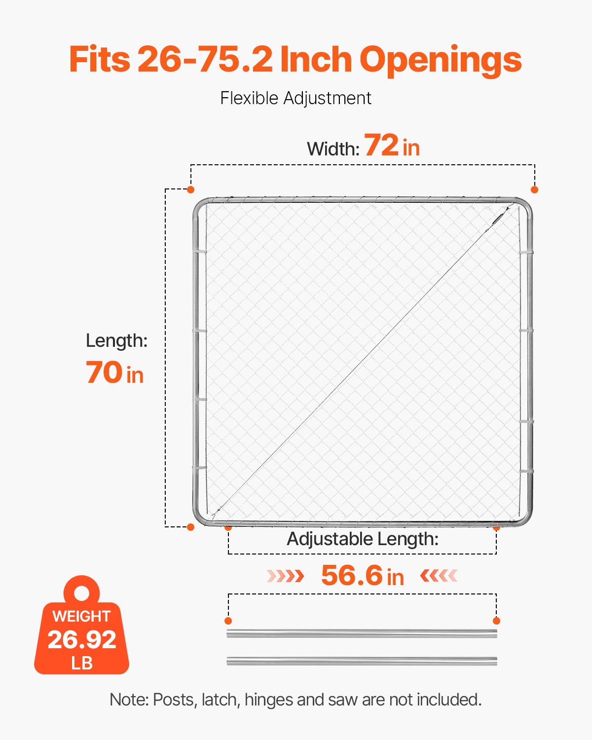 Chain Link Fence Gate, 70 X 72 In, Adjustable Chain Link Fence Panel, Fit 3 Ft (W) X 4 Ft (H) Garden Fence Gate Opening, Rust-Resistant Galvanized Fencing Gate For Farm Posts Not Included — imagen 3