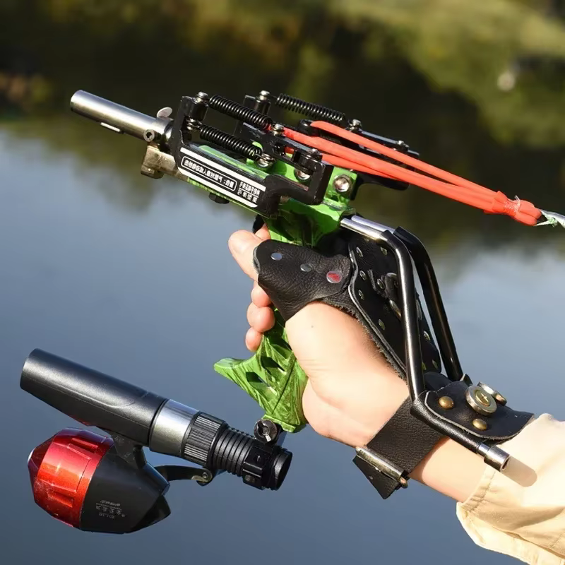 Resortera Metálica con Láser de 4 Colores para Pesca con Arpón, Resortera para Caza y Tiro con Dardos al Aire Libre, Paquete con Bandas de Goma, Carrete y Guantes — imagen 6