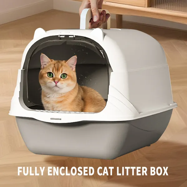 2026 Top Rated Fully Enclosed Cat Litter Box, Gray - Odor-Locking, Portable With Scoop & Litter Mat — image 1