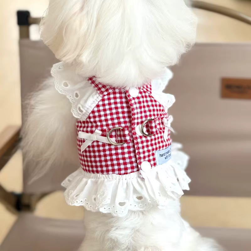 Ropa para perros: Falda de encaje estilo pastoral, chaleco negro a cuadros, vestidos para cachorros, chaleco universal con tracción, vestido retro de princesa — imagen 1