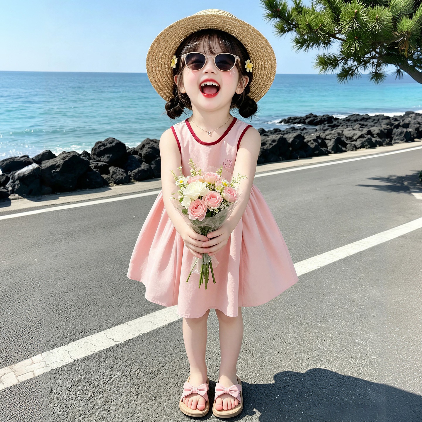 Cute Cat Print Sleeveless Dress for Girls — image 3