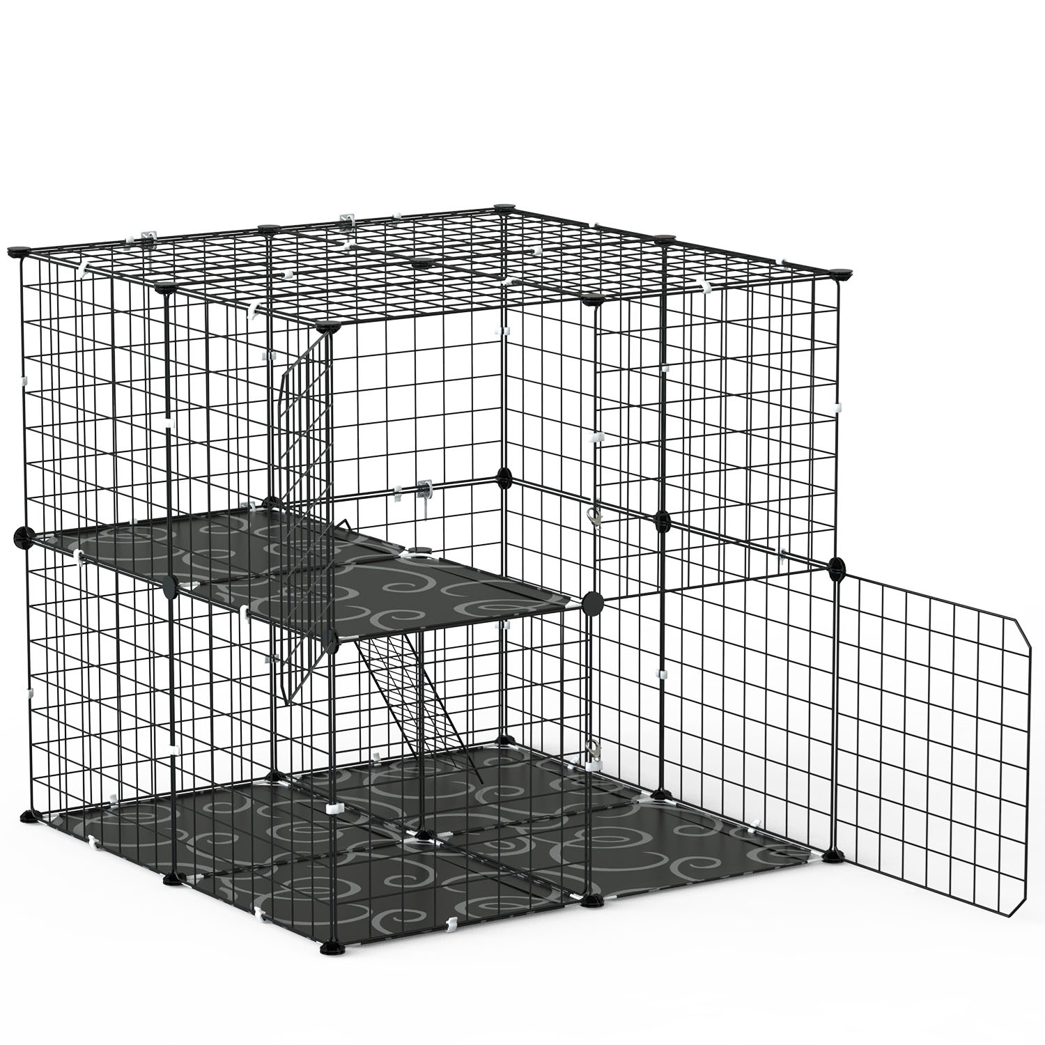 Jaula/Parque para Gatos de 2 Niveles, Recinto para Mascotas de Interior, Casa Jaula para Gatitos Desmontable con Escalera para Trepar, 2 Puertas, para 1 a 2 Gatos, Hurones, Ardillas y Otros Animales Pequeños — imagen 8