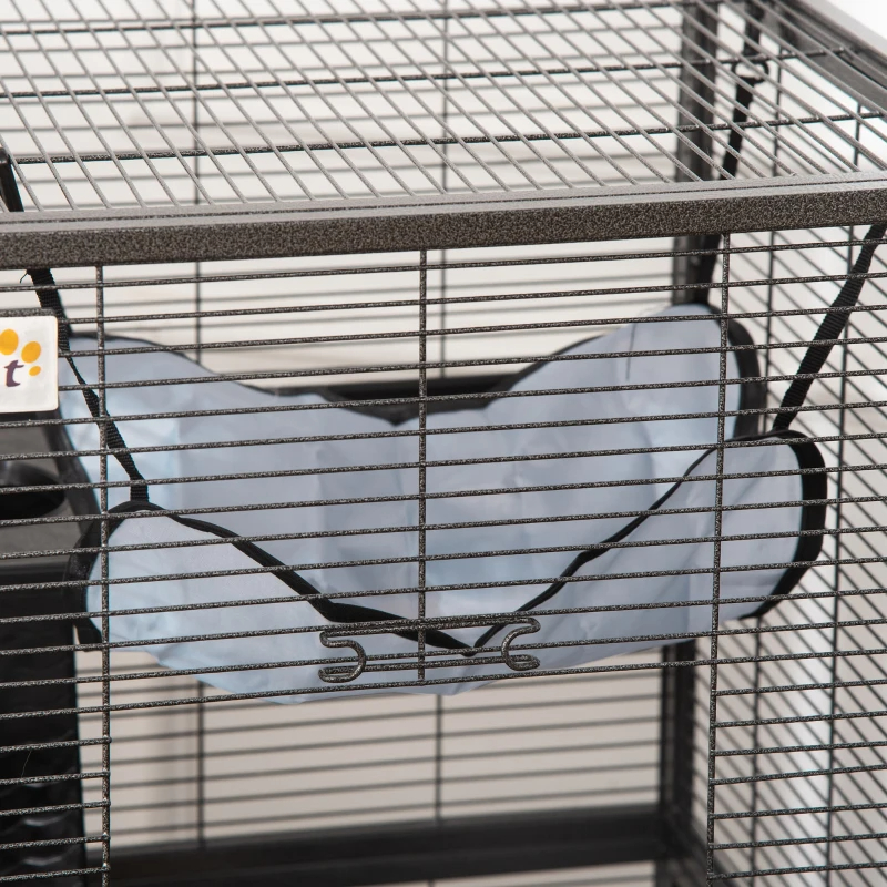 PawHut Metal Small Animal Cage Rolling Big Ferret Cage, Chinchilla Cage, Sugar Glider Cage, With Hammock & 4 Tiers, Removable Tray, Gray — imagen 3
