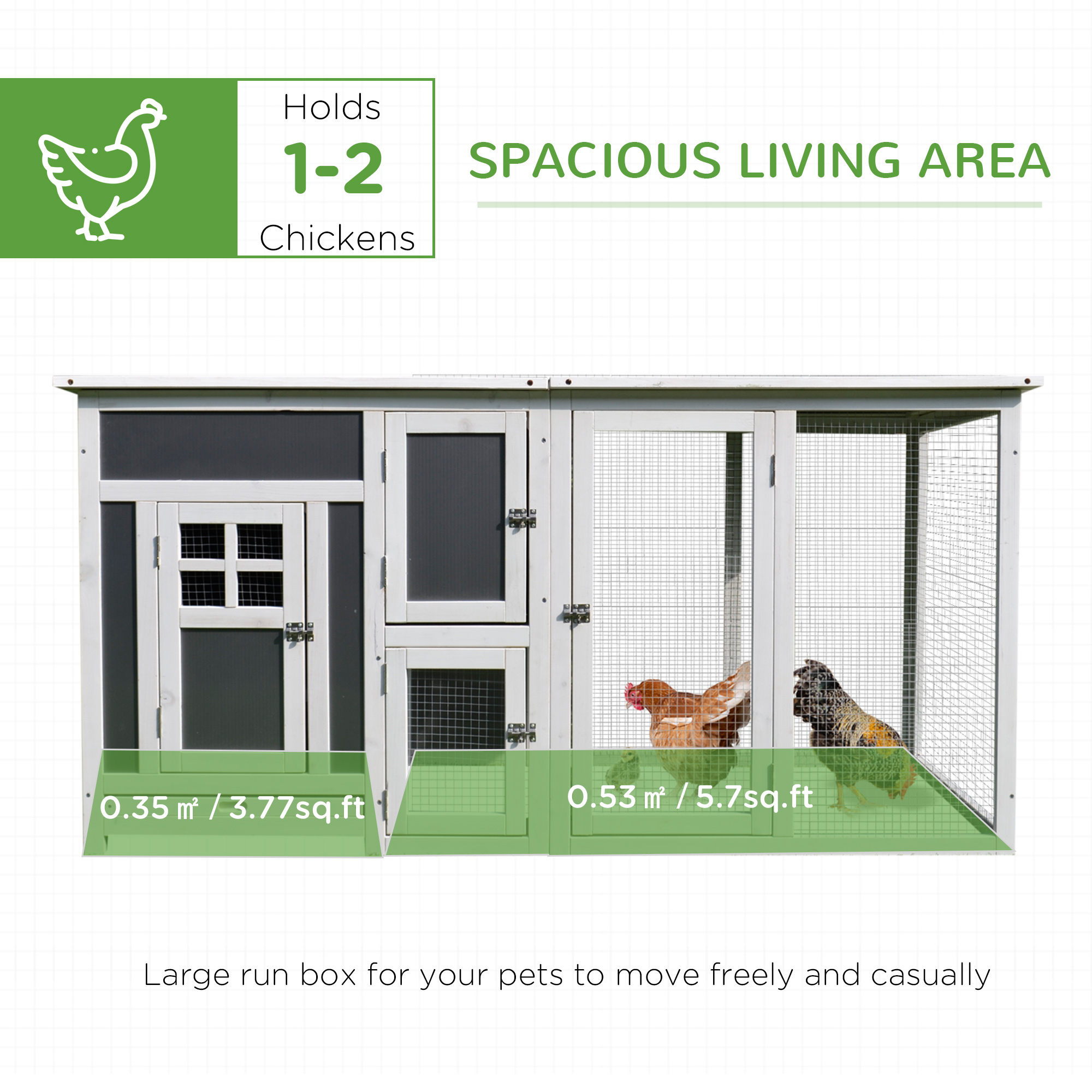 63" Chicken Coop Wooden Chicken House Rabbit Hutch Poultry Cage Hen Pen Backyard PC Roof With Run Box — imagen 5