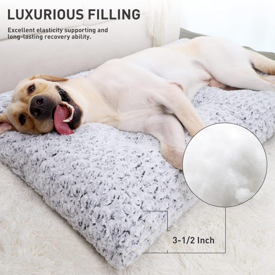 Gray Plush Dog Crate Bed, Washable Pet Mat — image 2