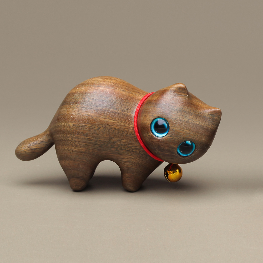 Sandalwood Kitten Ornaments Cute Hippo Mini Wooden Cat Play — image 8
