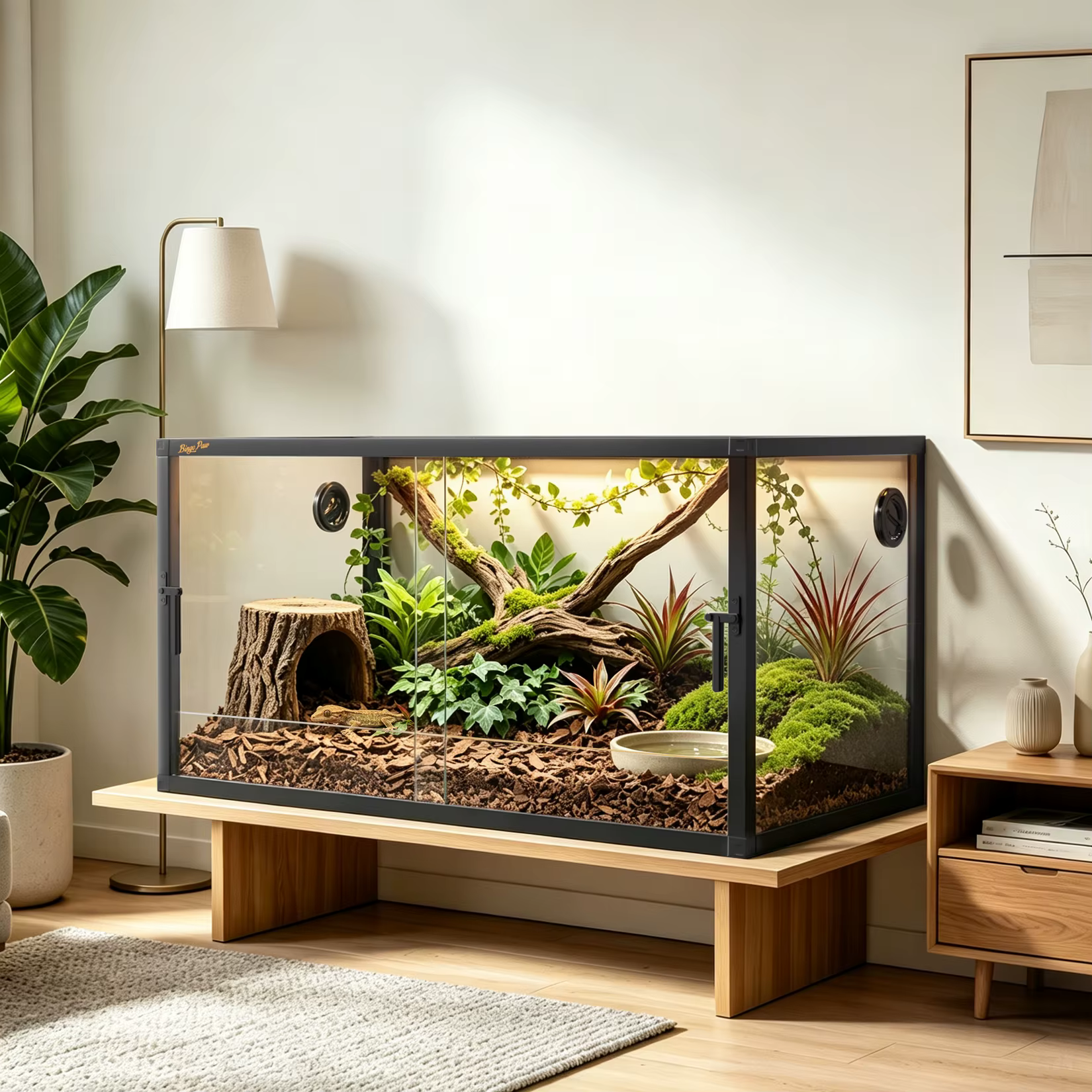 Glass Reptile Terrarium Enclosure with Sliding Doors, Glass Breeding Box, Mesh Top, Aluminium Frame, 80/100/120cm — image 3