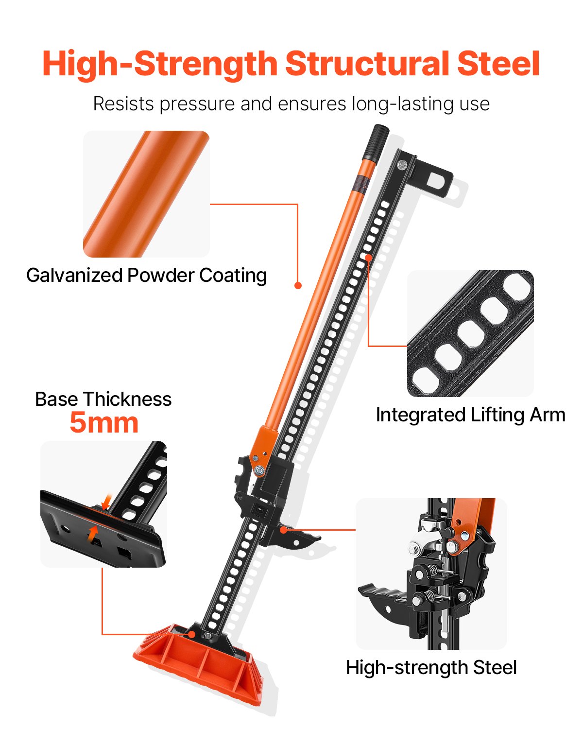 Farm Jack With Base, 60" Utility High Lift Farm Jack, 3.18 Ton (7, 000 Lbs) Capacity Ratcheting Off Road Utility Jacks, Heavy-Duty Lift Jacks With 5.12"-54.33" Lifting Range For Tractor, Truck — imagen 4