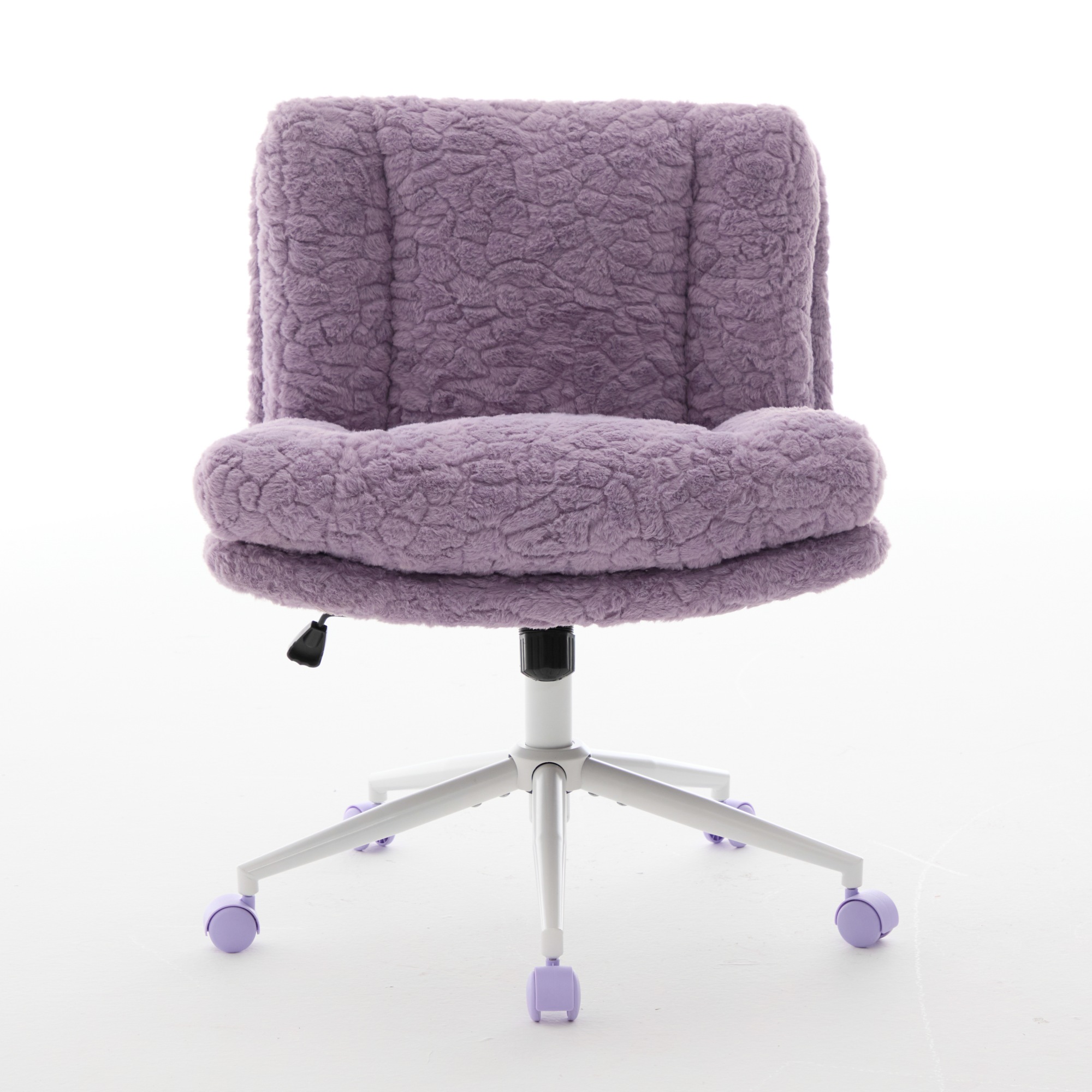 W26.4 Inch Wider Seat Office Chair, Artificial Rabbit Hair Home Office Chair With Metal Base, Adjustable Desk Chair Swivel Office Chair, Vanity Chair Violet — image 6