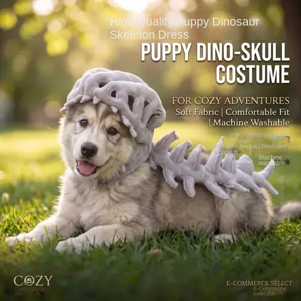 Realistic Dinosaur Skeleton Pet Hood Plush Mask Cosplay Photo Prop Hat — image 4