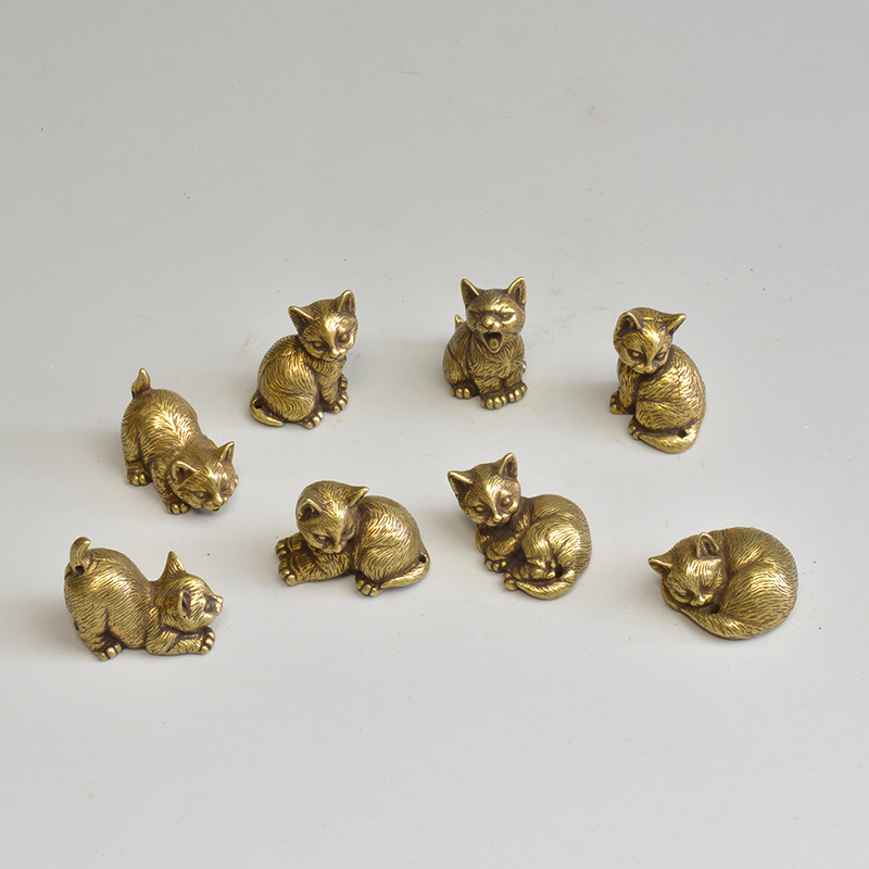 Chinese style brass small tea pet mini cat mini living room desktop decoration — image 3