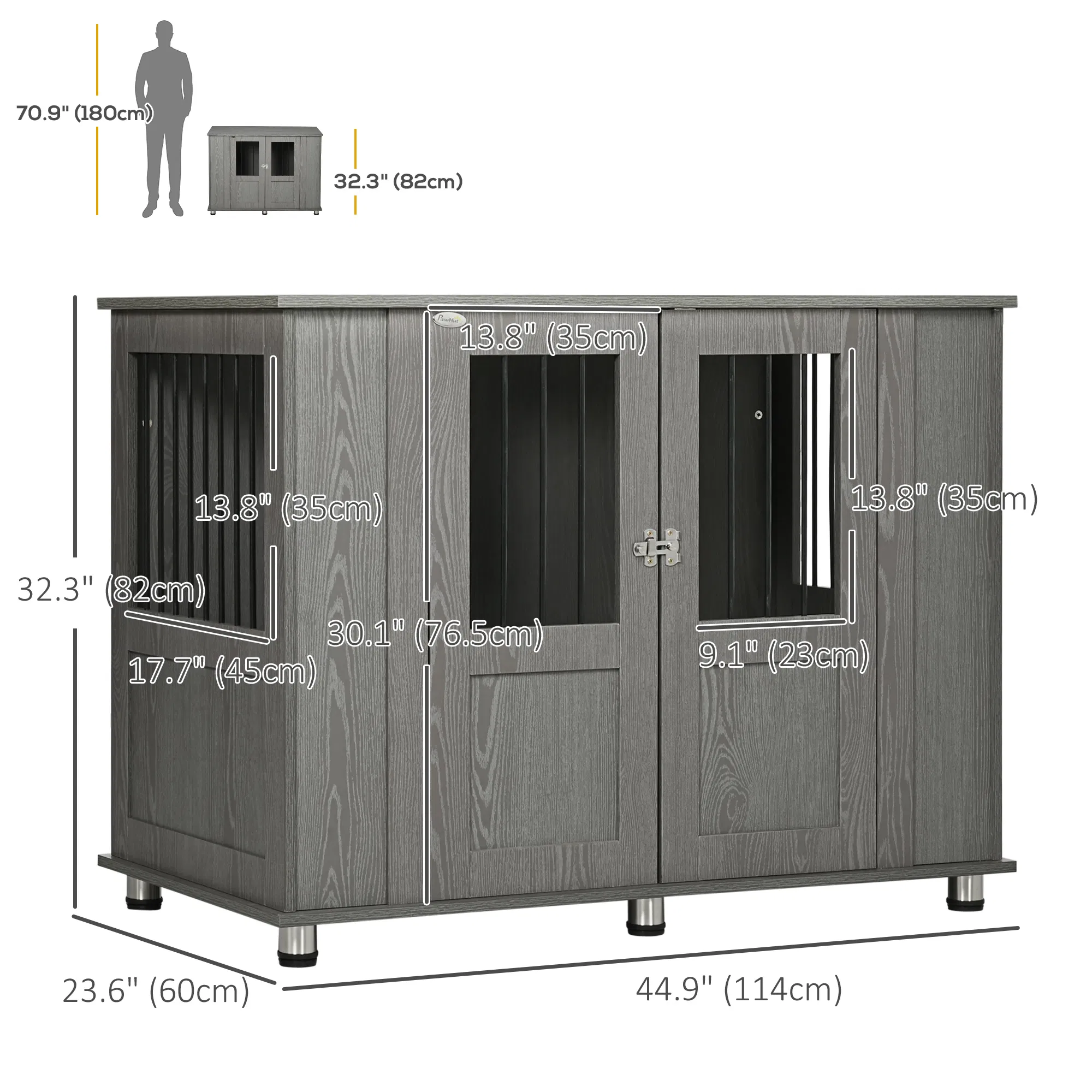 Dog Crate Furniture with Lockable Magnetic Door, Adjustable feet for Extra Large, Medium & Small Dogs, Indoor Use, Grey — image 6