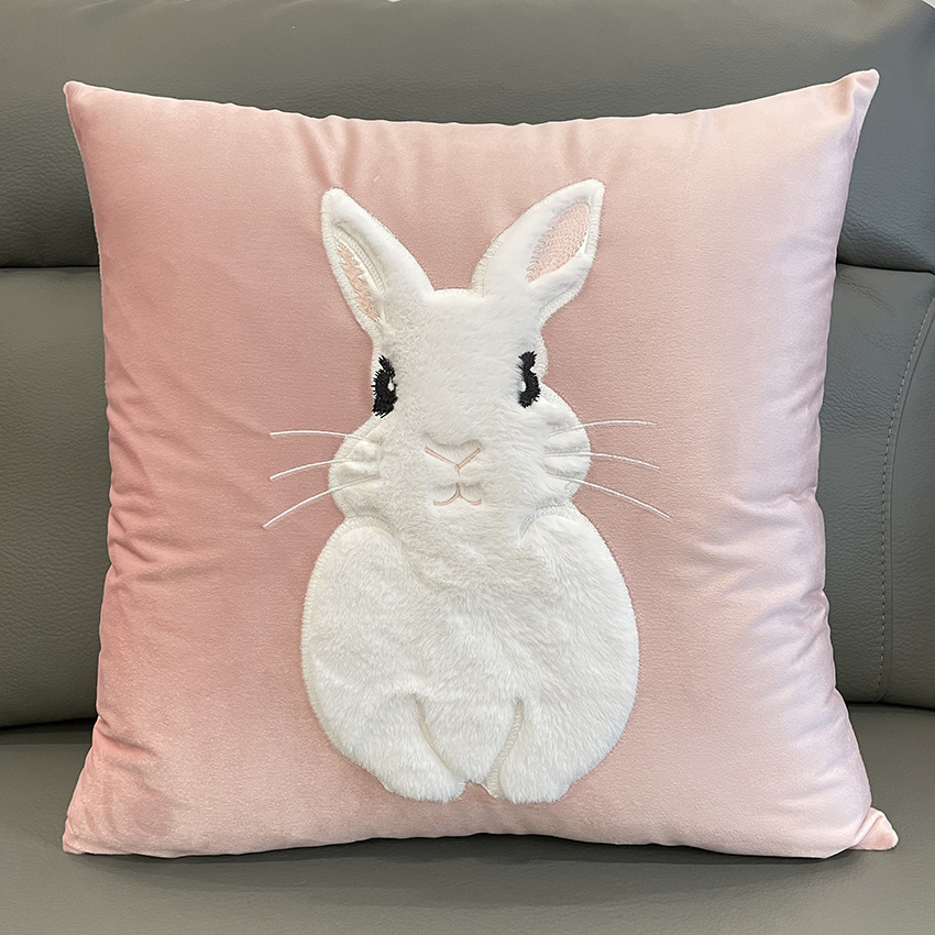 Soft Rabbit Pillow Cover Sofa Cushion Velvet Embroidered Pillow Girl's Heart Pink Cartoon Pillow Cover Cute — image 5