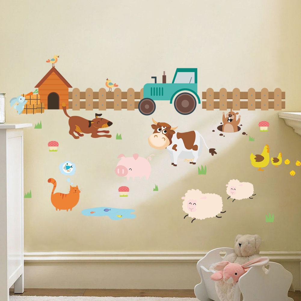 Decoración de pared para habitación infantil con tema granja de vacas, adhesivo de línea de base para sala de estar y dormitorio — imagen 5
