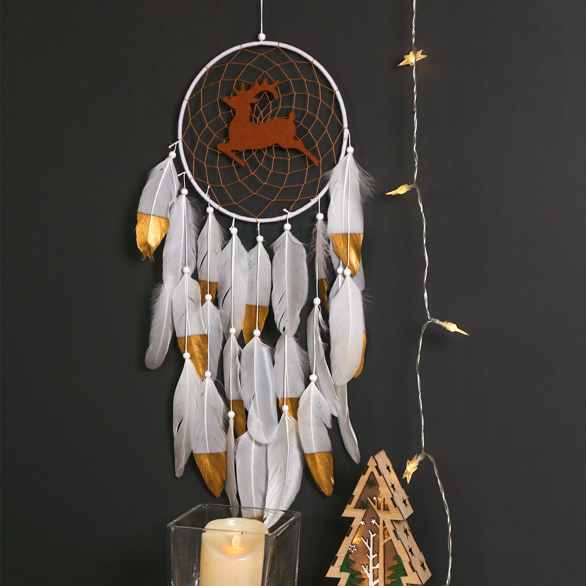 Fawn Dream Catcher White Double Feather Home Decor Elk Wall Hanging Decorations — image 3
