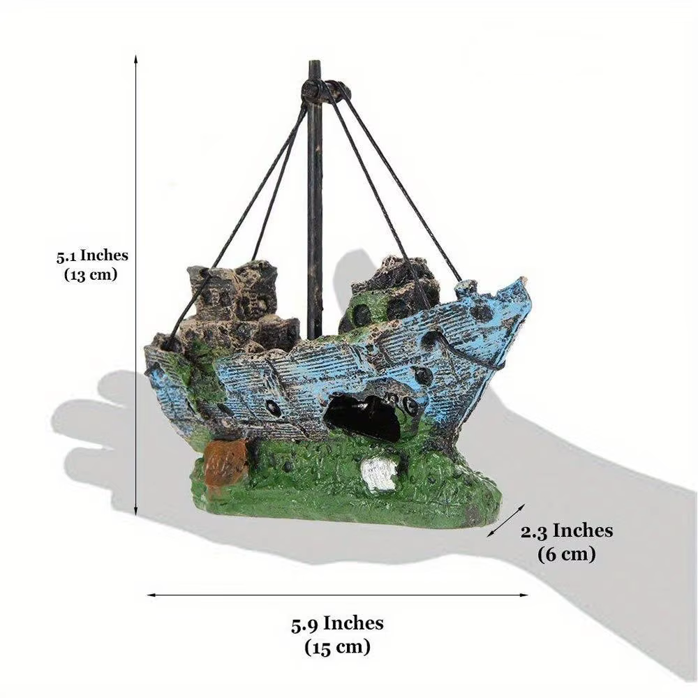 Aquarium Fish Tank Landscape Wreck Ship Decor Resin Boat Ornament Aquarium Accessories Decoration — image 3