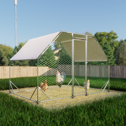 9.94 Ft. X 6.46 Ft. X 6.36 Ft. Metal Large Chicken Coop Walk-in Poultry Cage Run Flat Shaped With Waterproof Cover — image 1