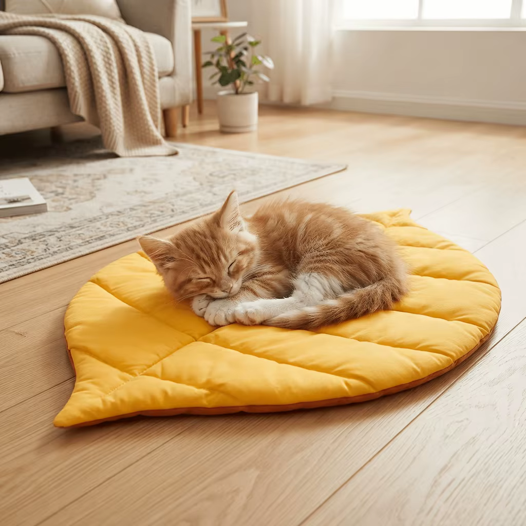 Cat Bed Mats Soft Cotton Leaf Shaped Kitten Cat Puppy Dog Bed Mat Sleep Blanket Home Pets Double Sided Pad Floor Rugs Washable — image 1