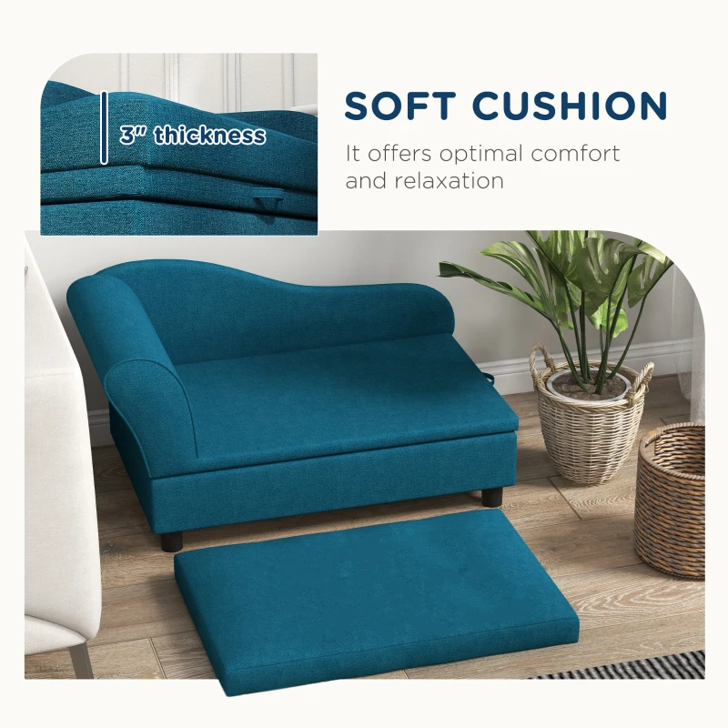 PawHut Pet Sofa Dog Sofa For Small Dogs With Storage, Dark Blue — imagen 6