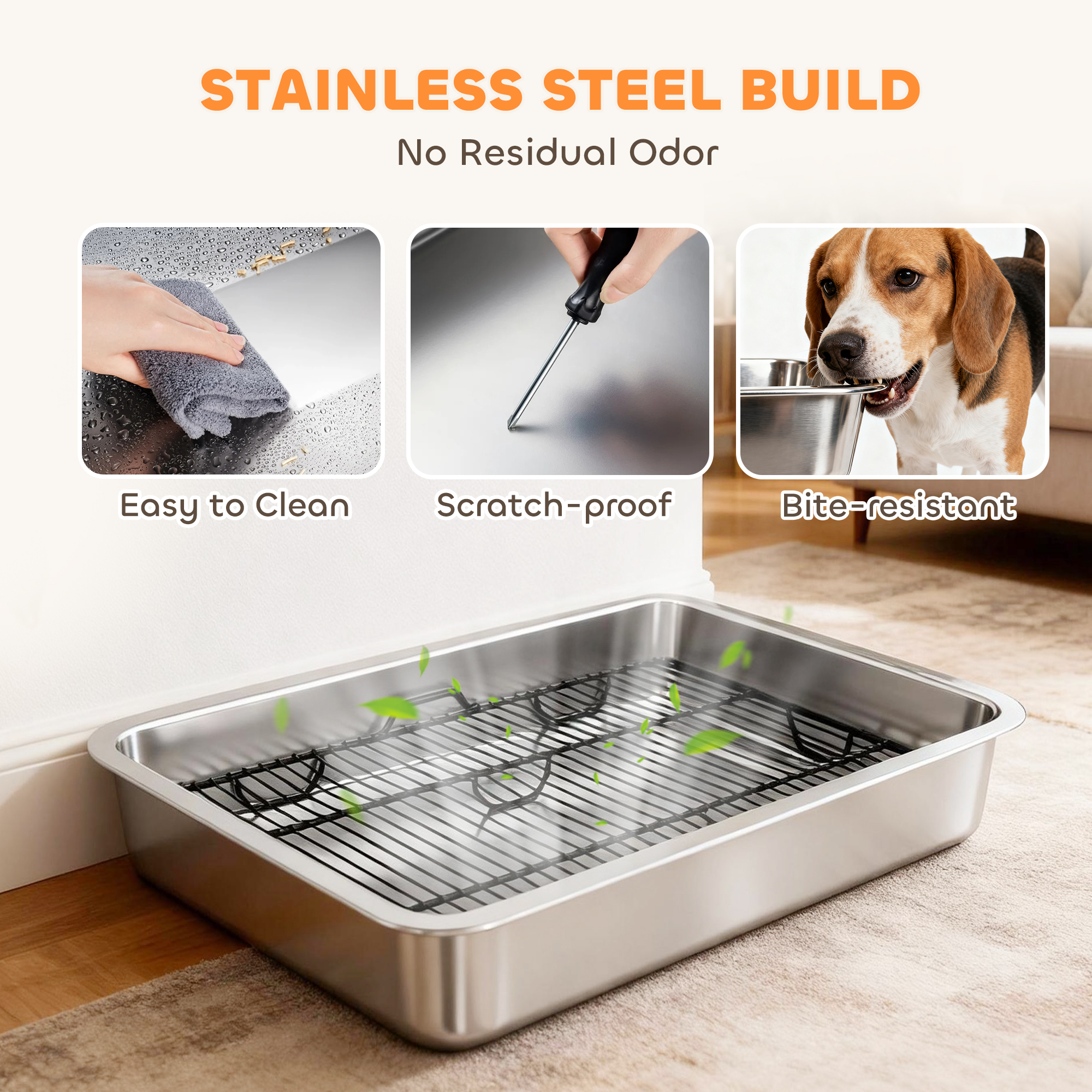 Dog Potty Tray Stainless Steel for Small and Medium Dogs, Dog Training Tray for Porch, Bathroom, Balcony, 28" x 20" x 4" — image 2
