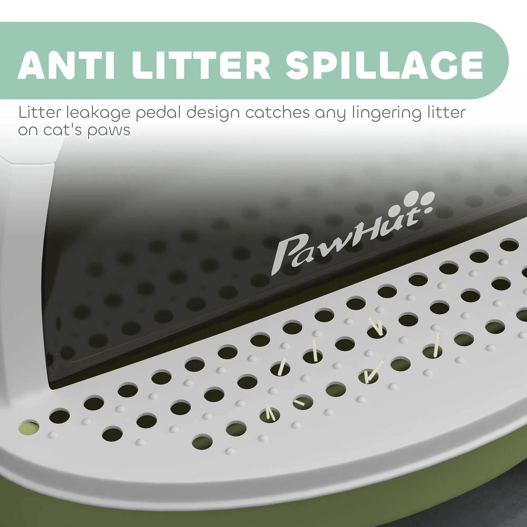 Cat Litter Box with Lid, Front Door Flap, Scoop, Handle, Easy Clean, for Small and Medium Cats, Green — image 6