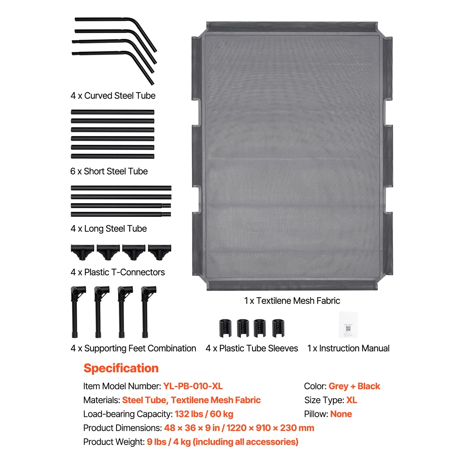 Elevated Dog Bed For Large Dogs XL, Raised Dog Cot With Heavy Duty Steel Frame, Breathable Teslin Mesh Cooling Dog Bed, Indoor & Outdoor Portable Hammock Pet Bed, Grey — image 2