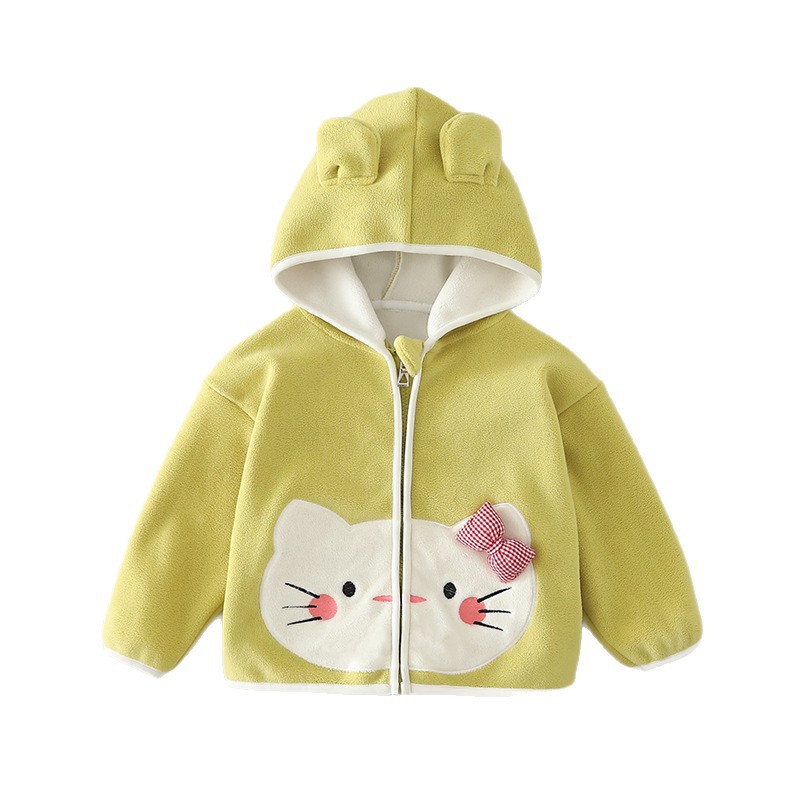 Girls Cat Print Fleece Lined Jacket Autumn Winter Warm Double Sided Fleece Top — image 7