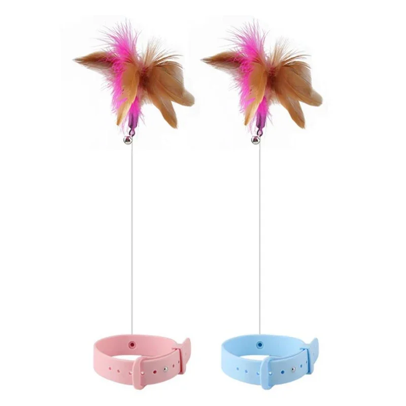 Interactive Cat Toy Self-hi Game for Cats Feather Teaser Stick with Bell Cat Teaser Stick Collar Kitten Playing Pet Accessories