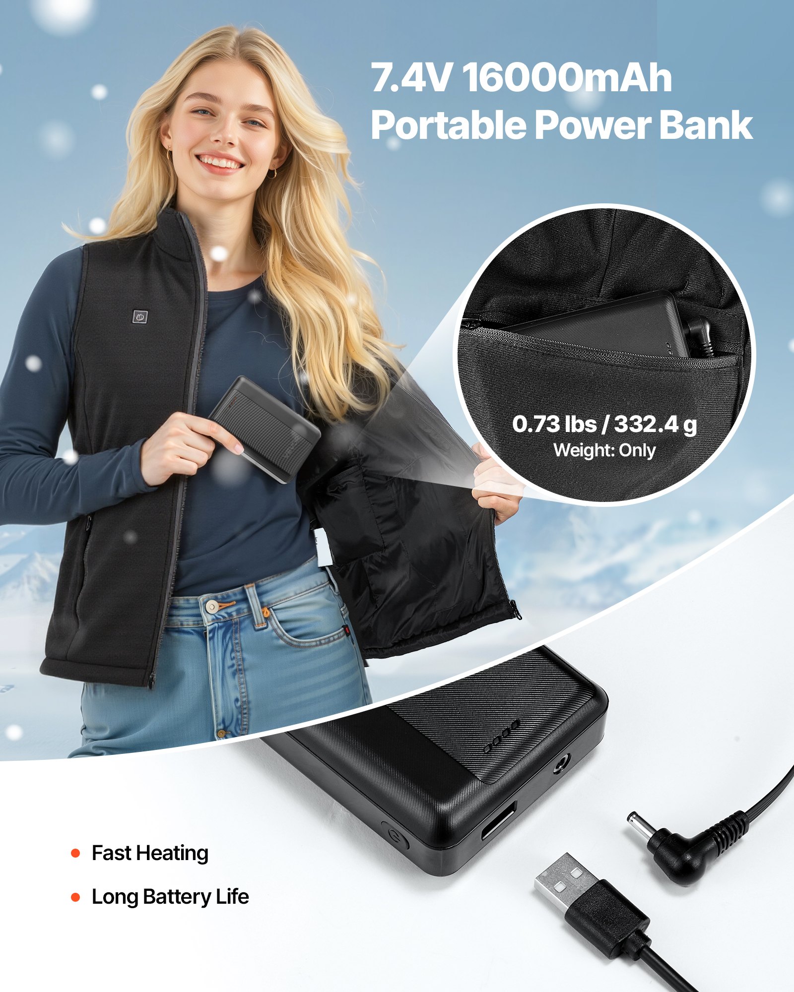 Heated Vest, Women Electric Heating Vest With 16000 MAh Battery Pack, 6 Heating Zones Lightweight Rechargeable Winter-Vest With 3 Levels, For Outdoor Hiking Camping Fishing Skiing, Size M — imagen 4
