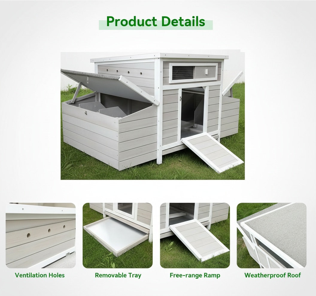Casa de Gallinas Grande en Madera para Exterior con 2 Cajones de Incubación para Pollos — imagen 5