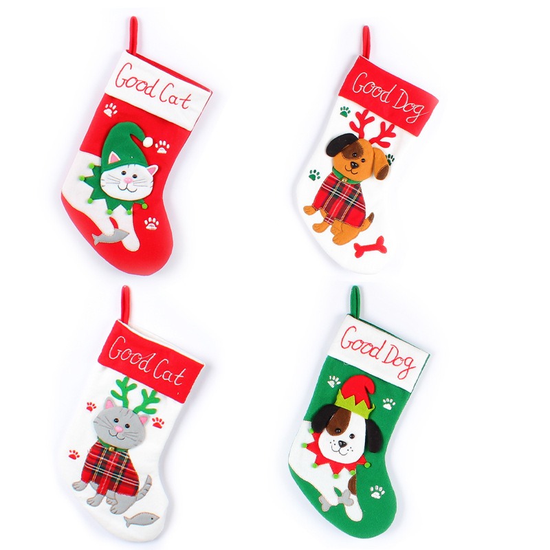 Cute Cat and Dog Christmas Socks Cartoon Christmas Socks Pendant Christmas Tree Gift Bag Decorative Socks — image 1