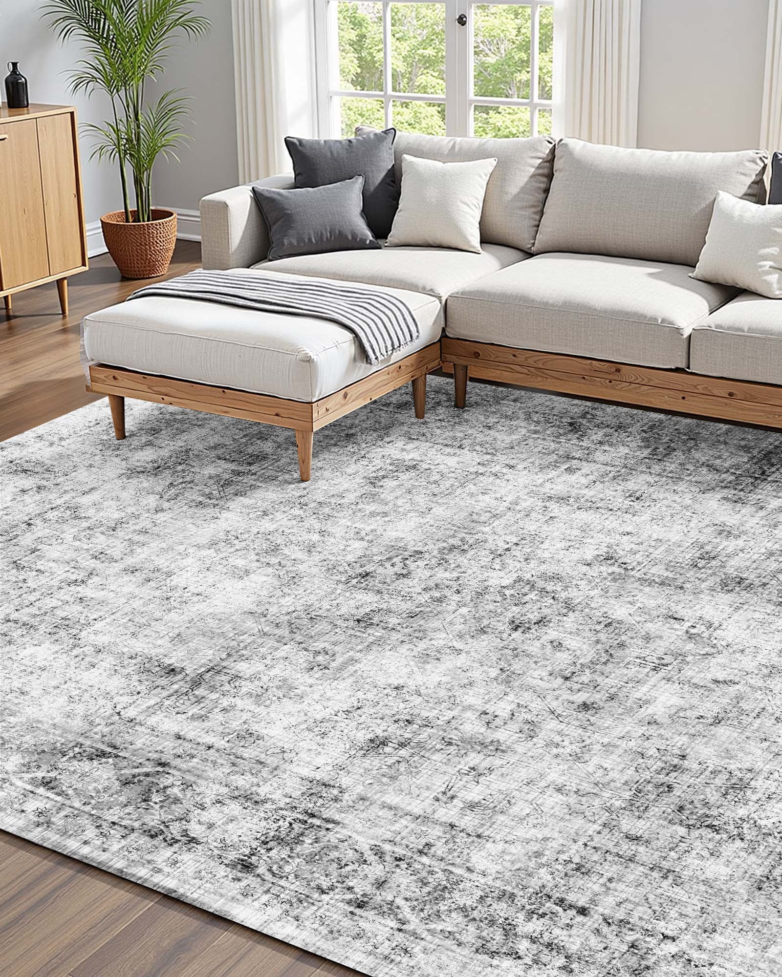 Area Rug, 6 X 9 Ft Large Washable Boho Rug, Non-Slip And Tear-Resistant Soft Carpet, Pet & Child Friendly Bohemian Area Rugs, Indoor Mat For Bedroom, Living Room, Kids Room, Entryway, Gray — imagen 3