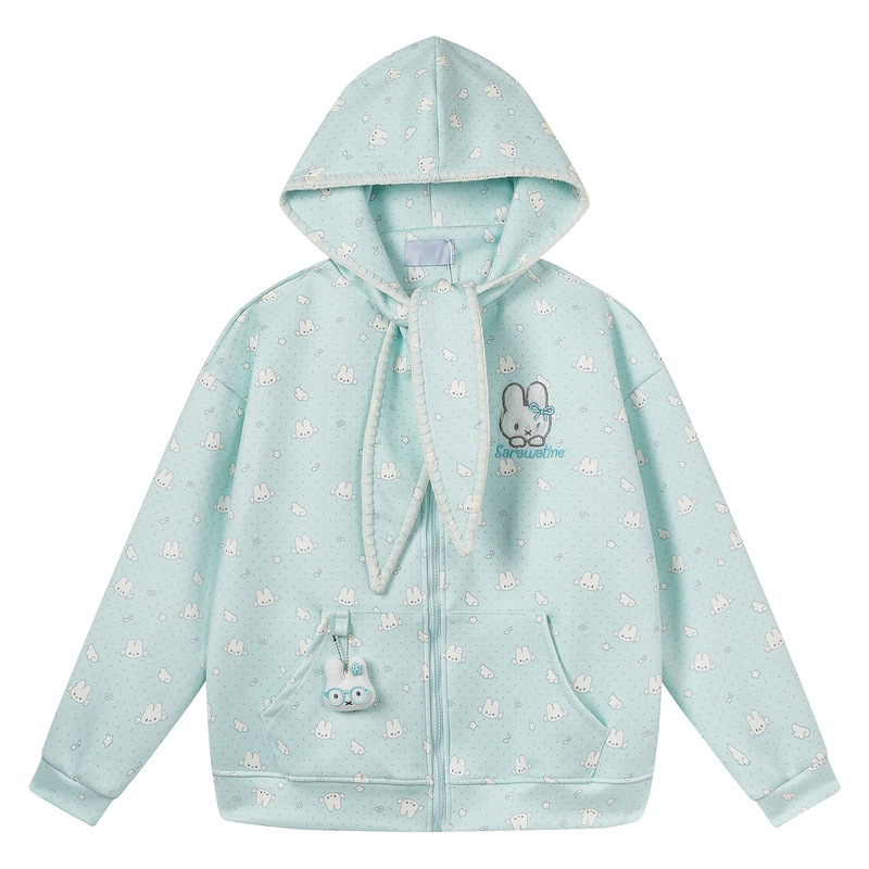 Full printed bunny hooded zipper jacket — image 2