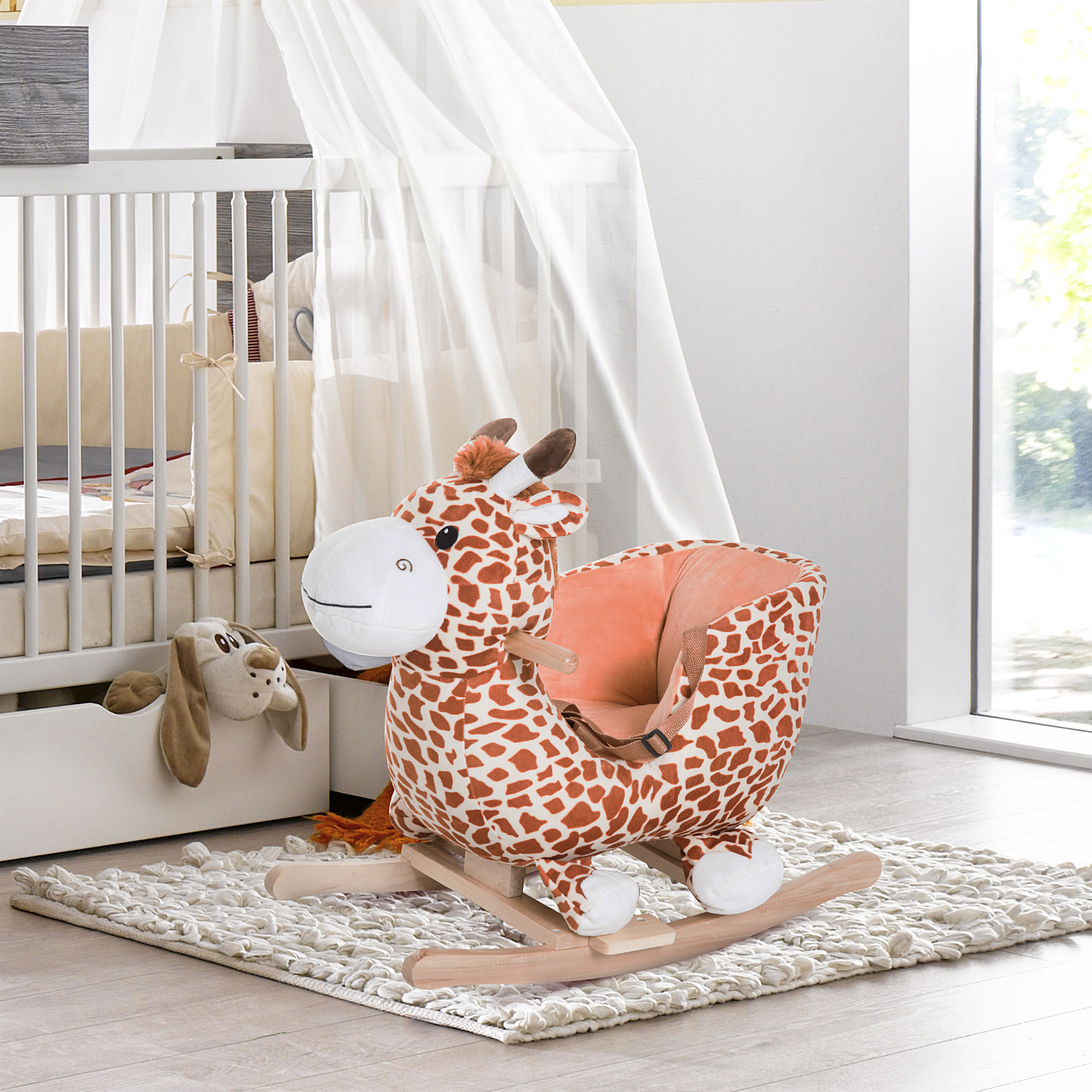 Caballo de Roca de Plush para Niños en Estilo Girafa con Sonido Marrón — imagen 1