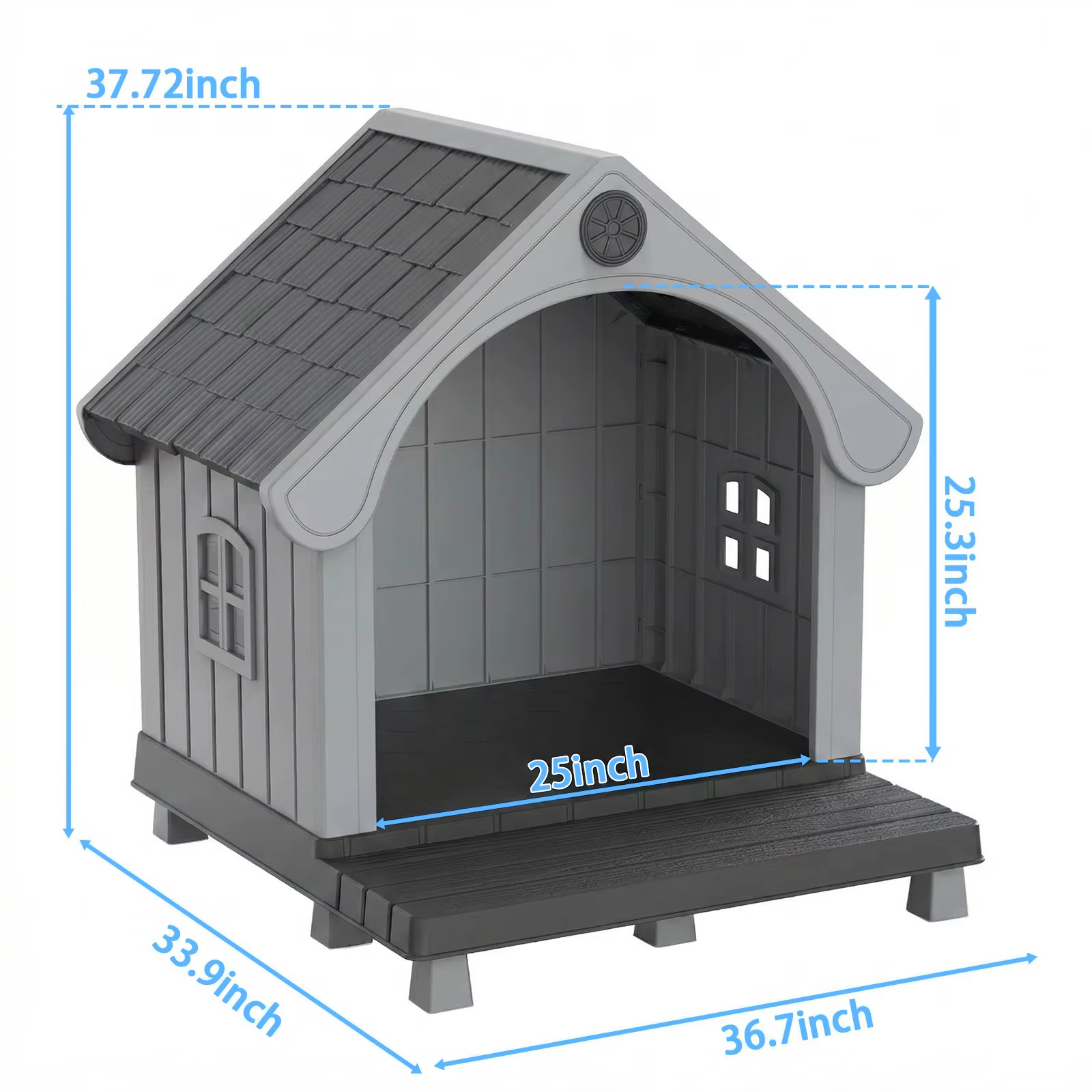 Elevated Resin Dog House with Sloped Roof, Weatherproof Outdoor Pet Shelter for Small Medium Dogs, All Season Backyard Dog Bed — image 6