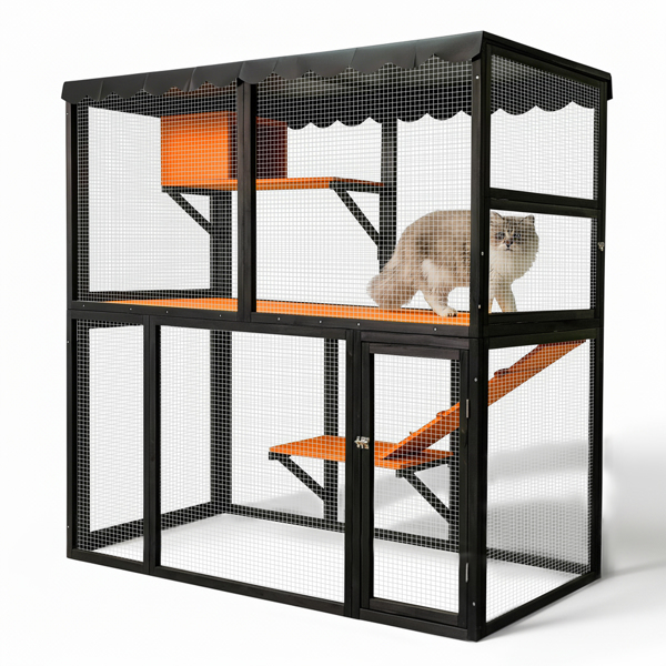Wooden Catio Outdoor Cat Enclosure Large Cat House For Mulitiple Cats Walk, Indoor 4 Tier Cat Enclosures House, Outdoor Cat Catio With Waterproof Cover, Ramp — imagen 6