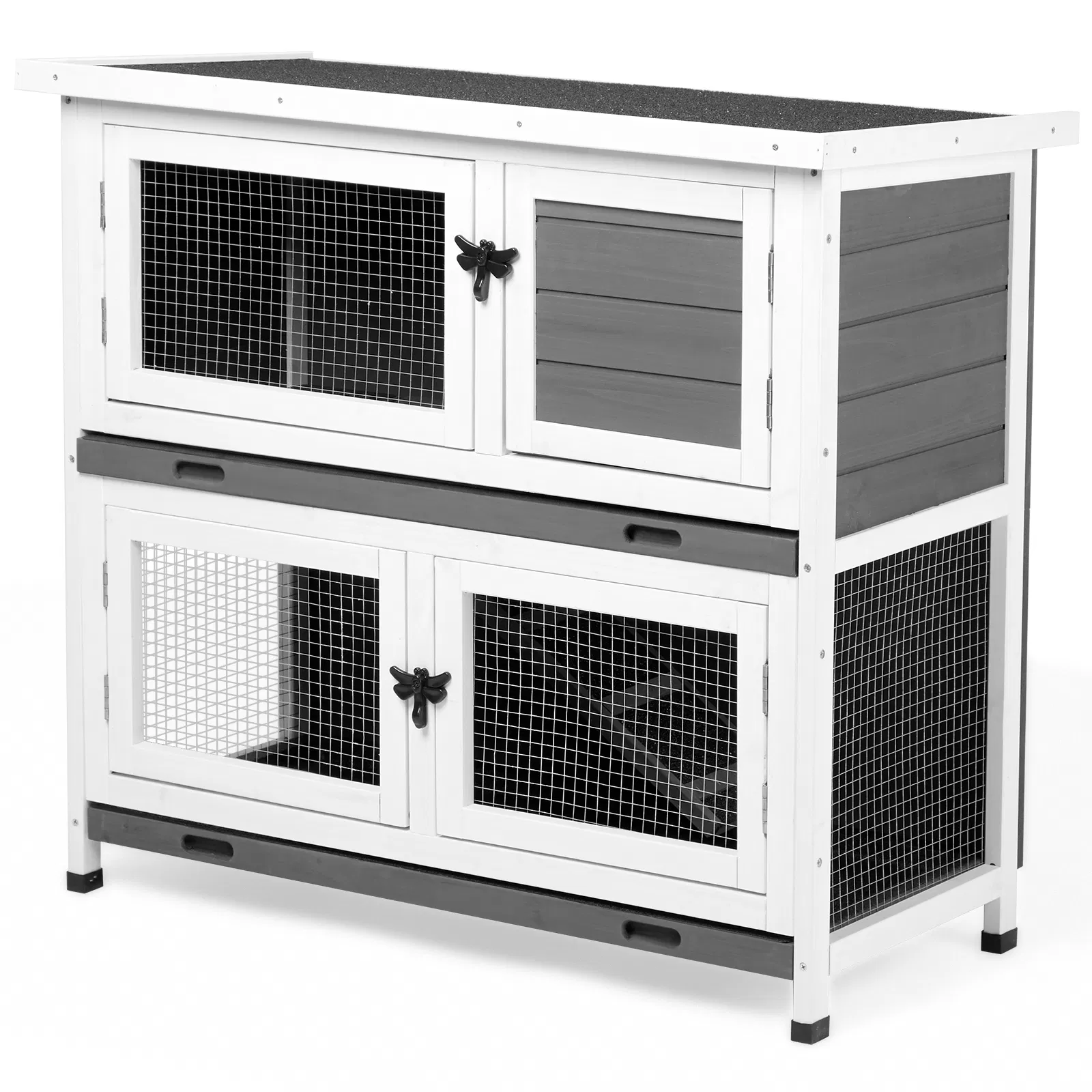 2 Story Solid Wood Rabbit Hutch Bunny Cage with 2 Large Main Rooms, Indoor Outdoor Rabbit House Guinea Pig Cage Pet House for Small Animals with 2 Removable Trays, Grey — image 12