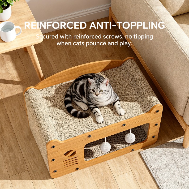 Double Layer Upgraded Cat Scratcher Sofa, TV Shape Cat Bed With 2 Teaser Balls, For Large Cats Up To 20lbs — image 6