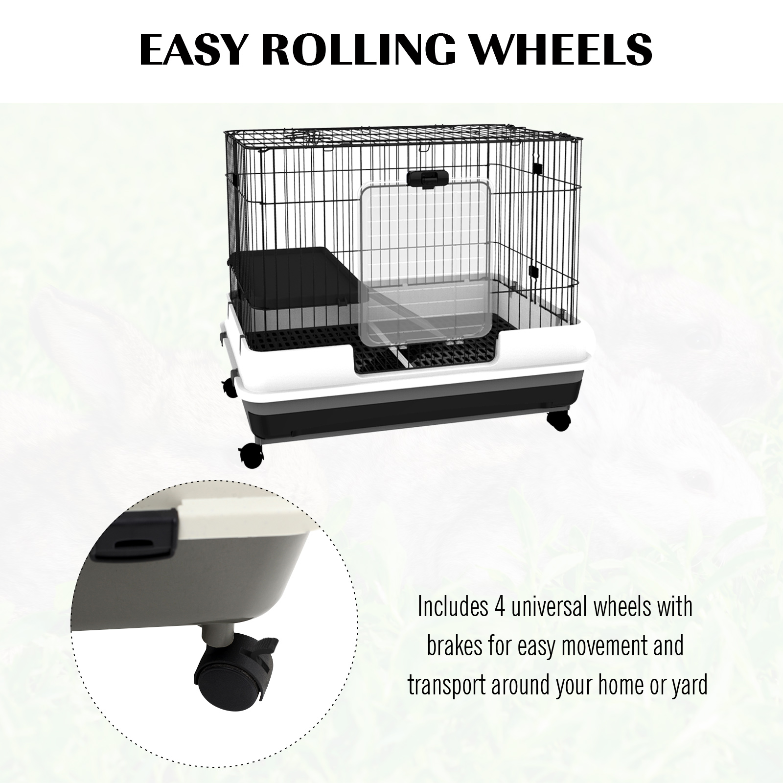 Jaula para Animales Pequeños de 2 Niveles, Conejera con Ruedas, Bandeja Removible, Plataforma y Rampa Para Conejos, Chinchillas, Hurones, Negro — imagen 3