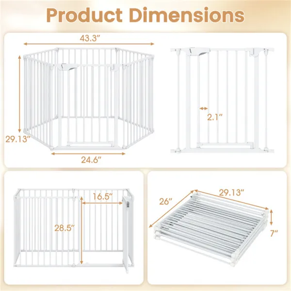 6-Panel Expandable Safety Gate (34.5"-154"), 270° Rotatable Baby/Pet Barrier For Fireplace Stairway Doorway-White — imagen 4