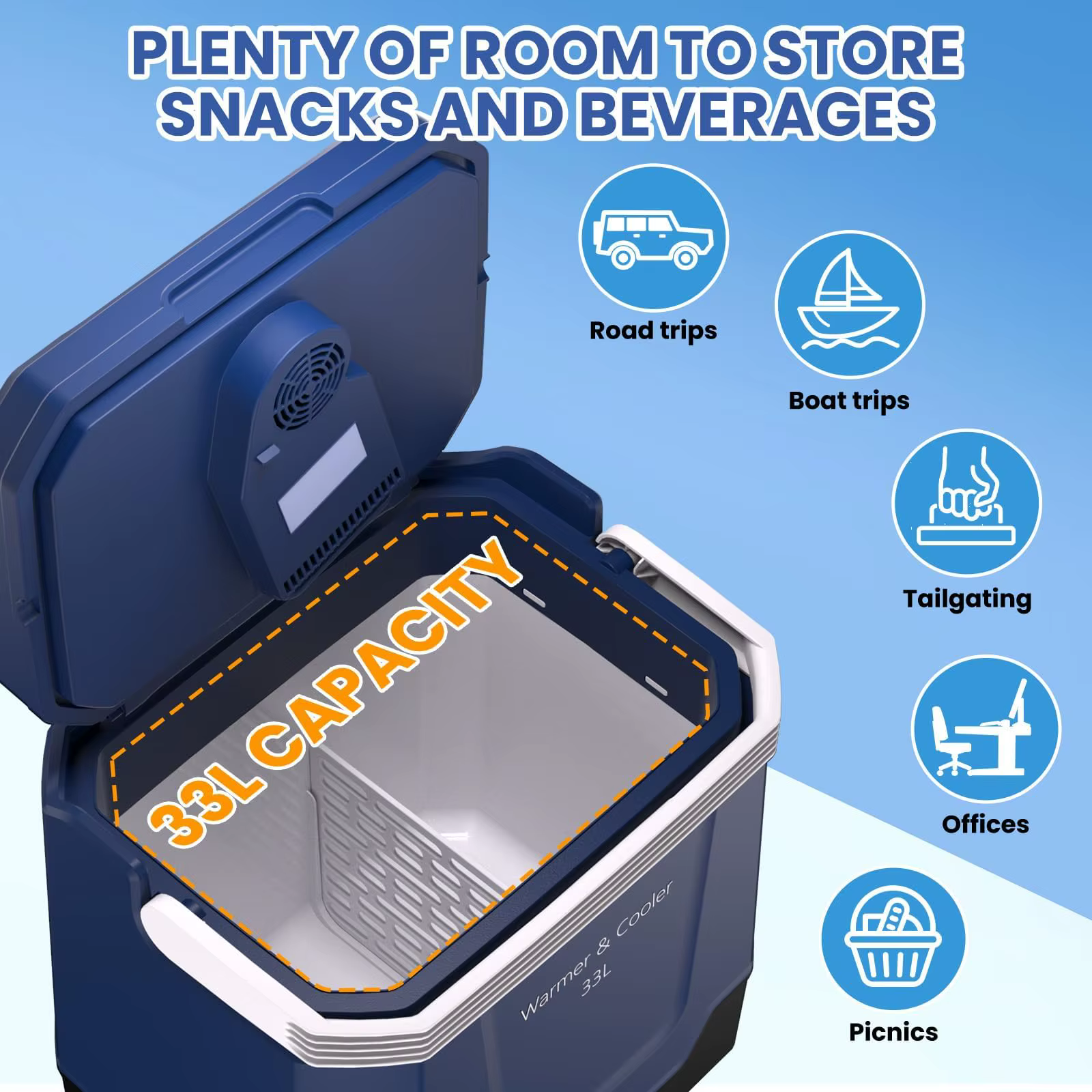 35QT Electric Cooler, Portable Car Refrigerator & Plug-In Cooler with 12V DC & AC Power, Travel Cooler for Camping, Road Trips, Truck Travel & Home Use, car fridge with Locking Handle — imagen 8