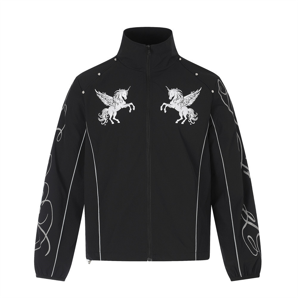 Flying Horse Embroidered Half High Neck Charge Jacket — image 7