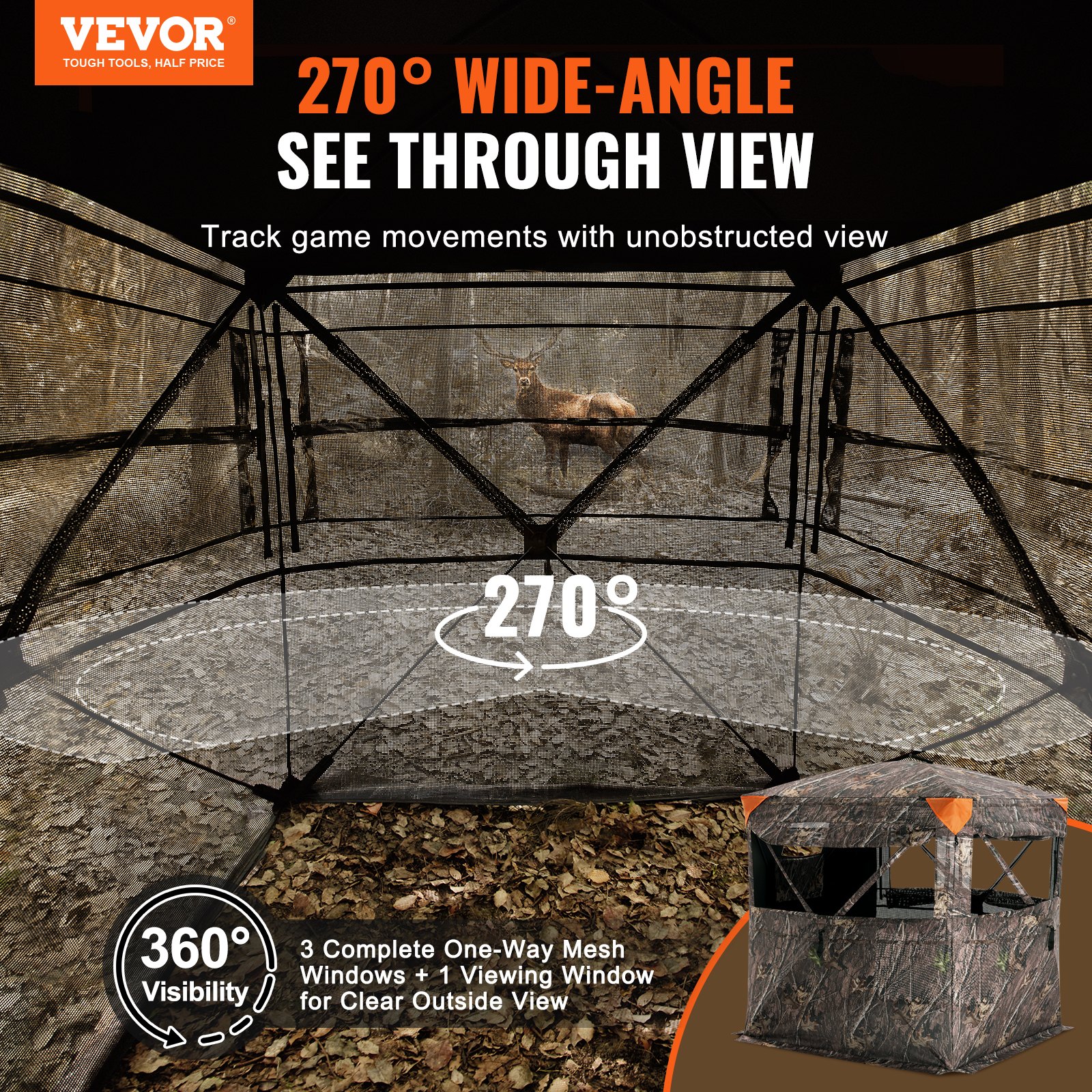 Hunting Blind, 270° See Through Ground Blind, 2-3 Person Pop Up Deer Blind For Hunting With Carrying Bag, Portable Resilient Hunting Tent, One-Way See-Through Mesh For Turkey And Deer Hunting — imagen 2