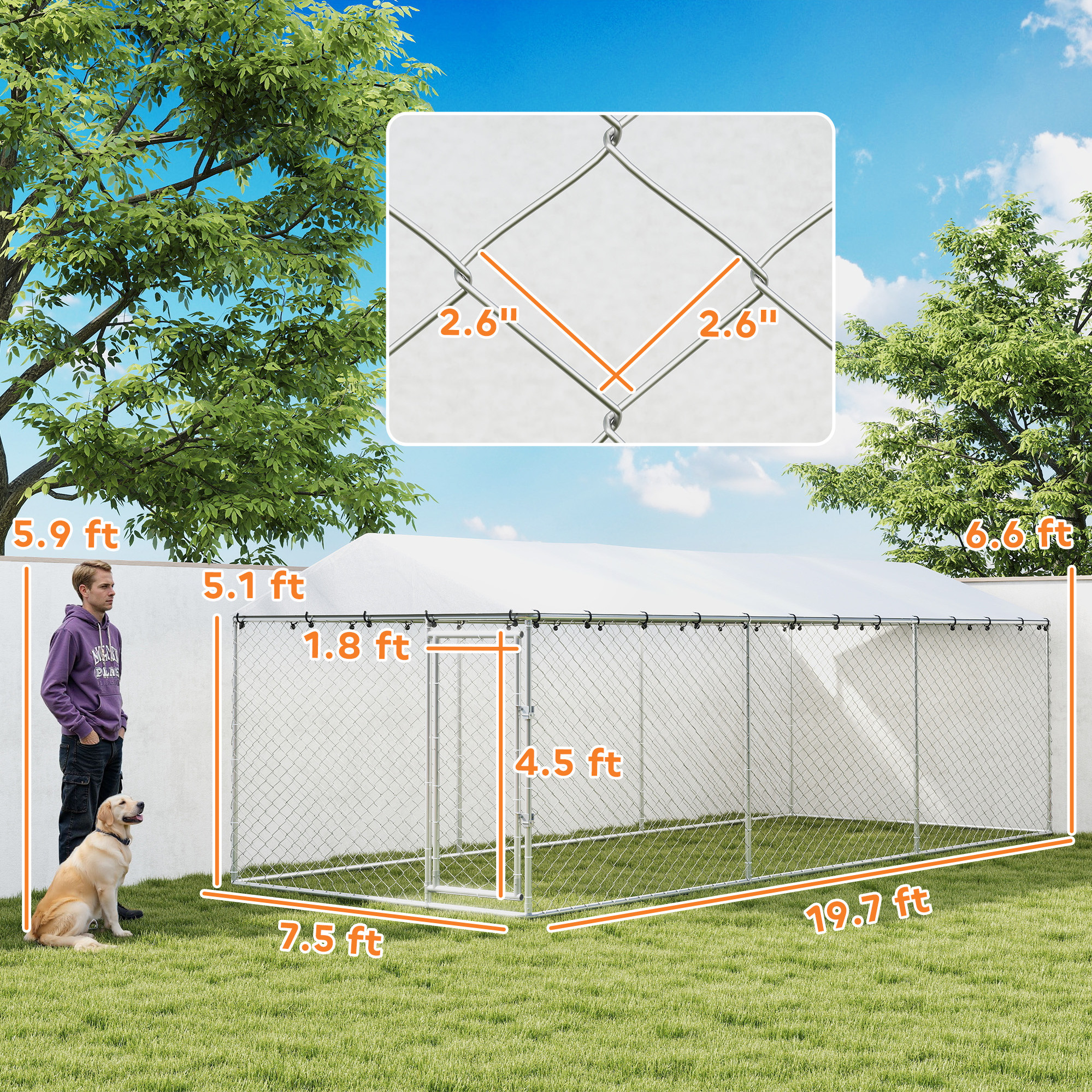 20 x 7.5 x 6.5 Dog Kennel Outdoor for Small Medium Large Dogs with Waterproof Roof, Silver — image 5