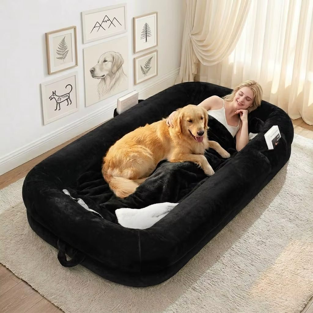 Human Dog Bed, 71"x43"x10", Black | Dog Bed for Humans with Smooth Short Plush, Removable Cover & Waterproof Liner, Ideal, Custom — image 2