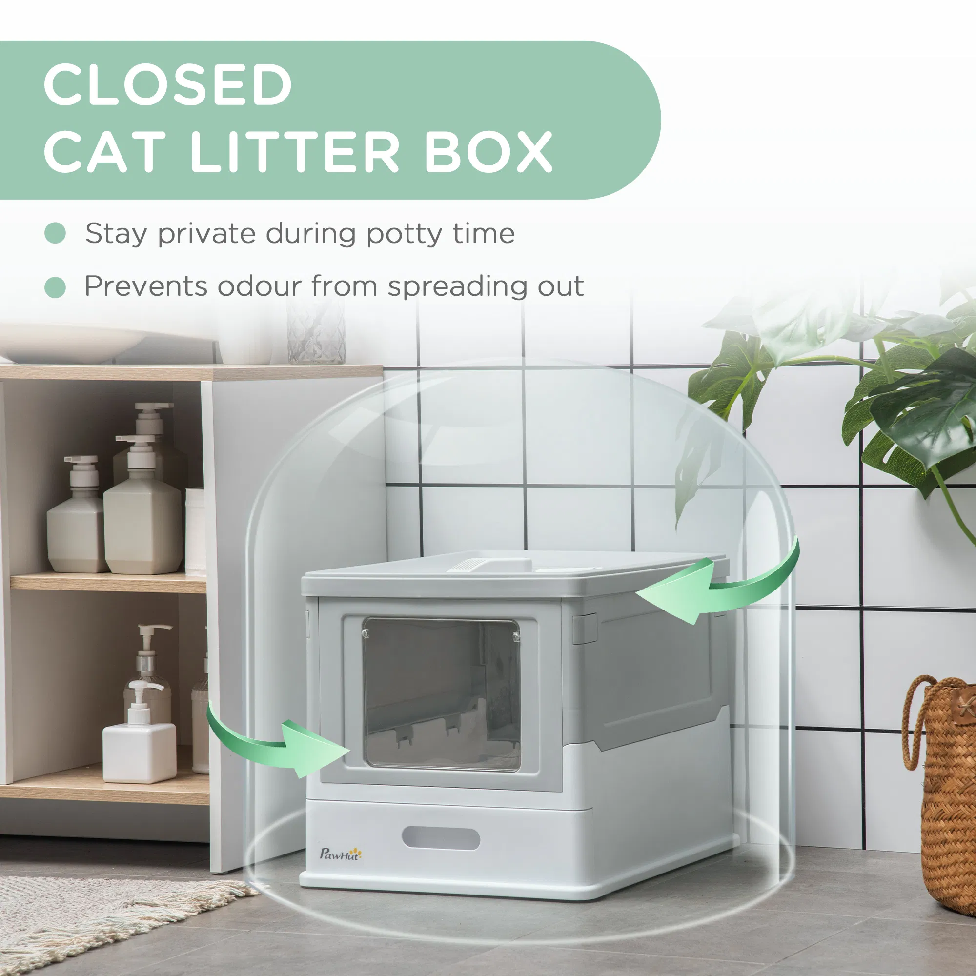 Top Entry Enclosed Kitty Litter Box with Scoop, Tray, Front Entry, Large Space, Foldable, Portable, Grey — image 6