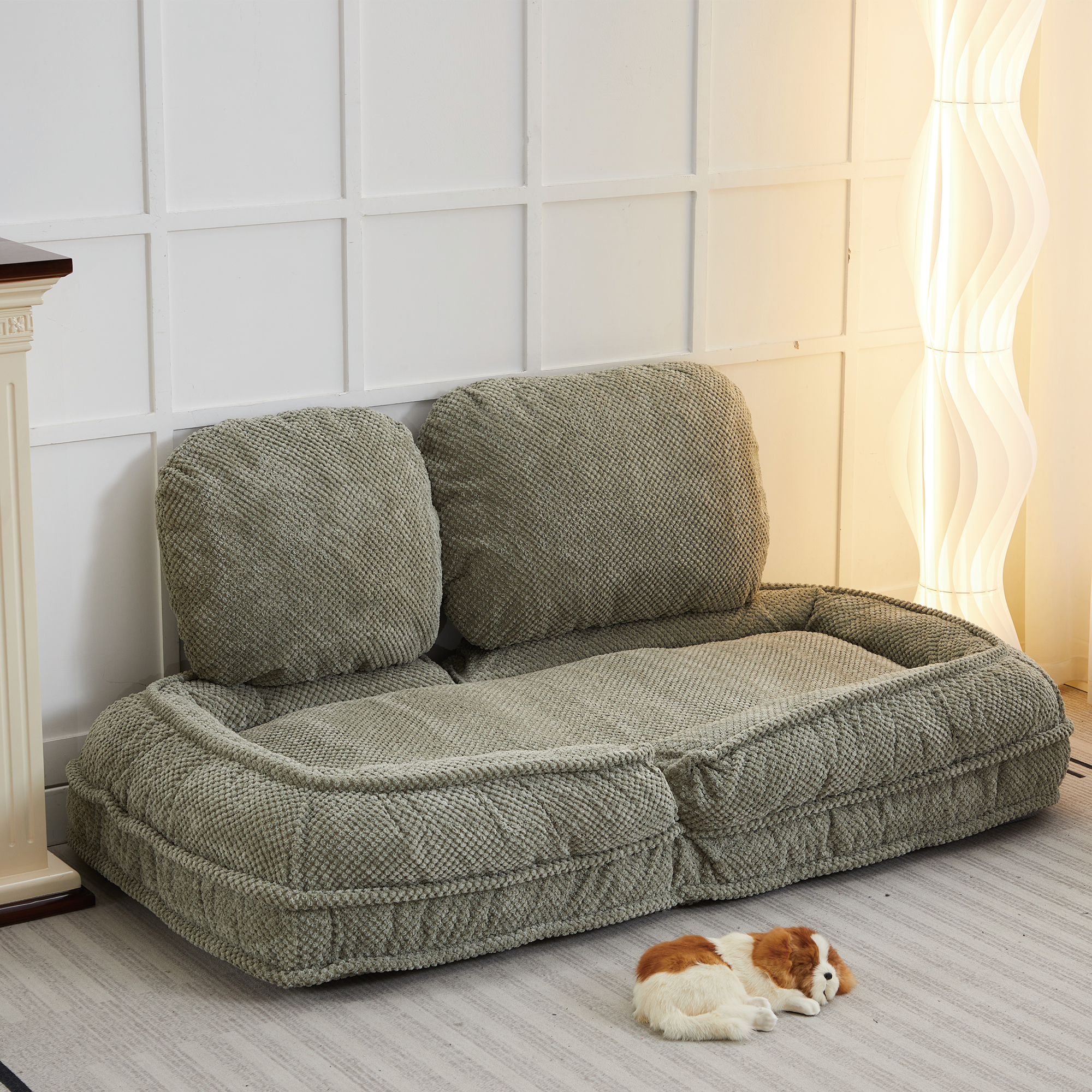 Cama para Perros Humano, Sofá Relajante 5 Posiciones Ajustables, sentarse, dormir, plegar, ideal para sala de estar, dormitorio, Diseño Ahorrador de Espacio Verde — imagen 9