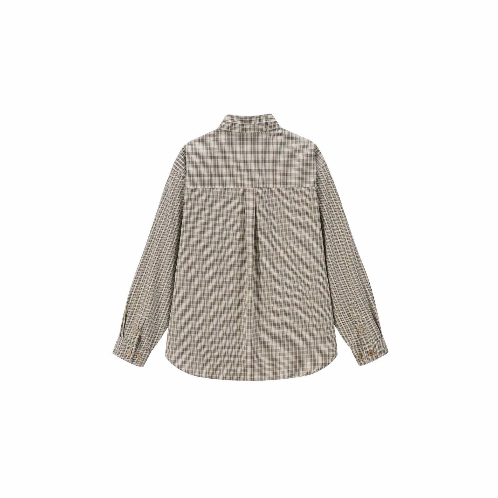 Literary Rabbit Ears Collar Loose Checkered Long Sleeve Shirt Men — image 3